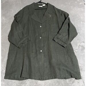 Vintage Studio Ease Linen Jacket Over Shirt Womens 26W Dark Green Lagenlook